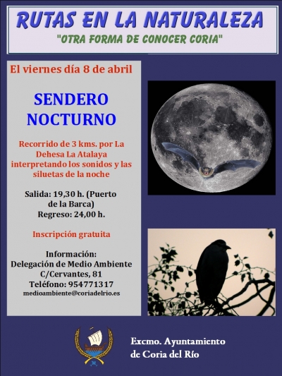El Ayuntamiento de Coria del Río organiza un &quot;sendero nocturno&quot; dentro del programa &quot;Rutas en la naturaleza: otra forma de conocer Coria