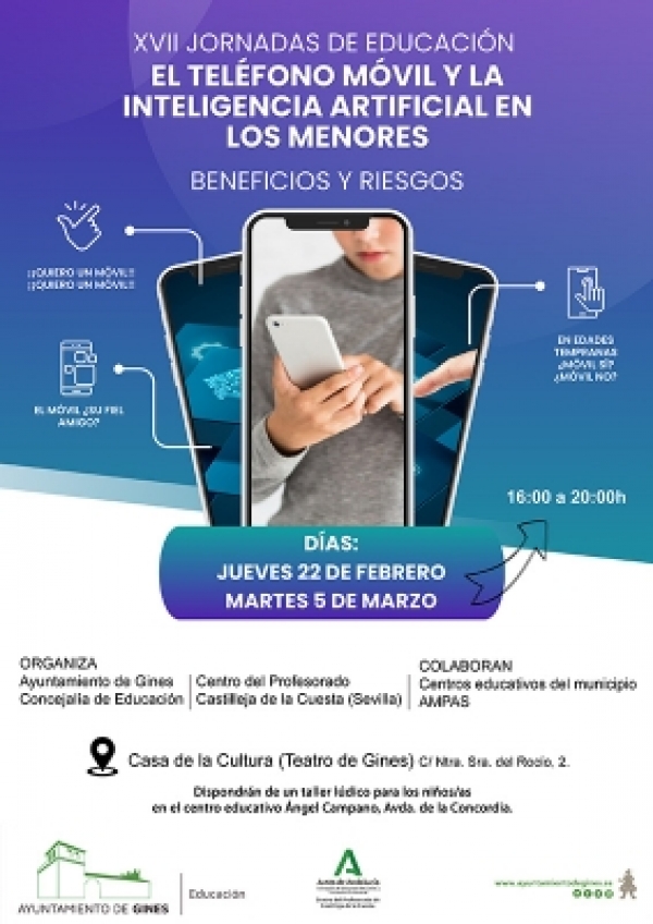 Las Jornadas de Educaci&oacute;n de Gines concluyen este martes, 5 de marzo, analizando la repercusi&oacute;n de la inteligencia artificial en los menores