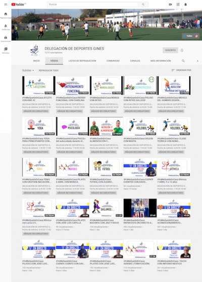 El Ayuntamiento de Gines  impulsa la actividad física en  casa a través del canal de  YouTube de delegación de Deportes