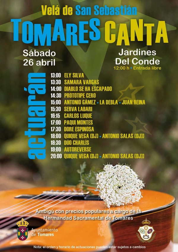 Tomares reunir&aacute; a sus artistas locales el s&aacute;bado, 26 de abril, en la gran gala &ldquo;Tomares Canta&rdquo; y Vel&aacute; de San Sebasti&aacute;n, en los Jardines del Conde