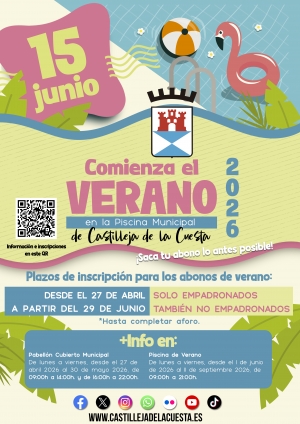 Castilleja de la Cuesta da la bienvenida al verano el pr&oacute;ximo 15 de junio con la apertura de la piscina municipal, los cursos de nataci&oacute;n y el campus