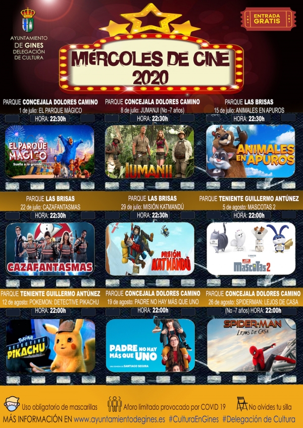 En julio y agosto vuelve el ciclo 'Mi&eacute;rcoles de cine', fiel a su cita  en los parques de Gines