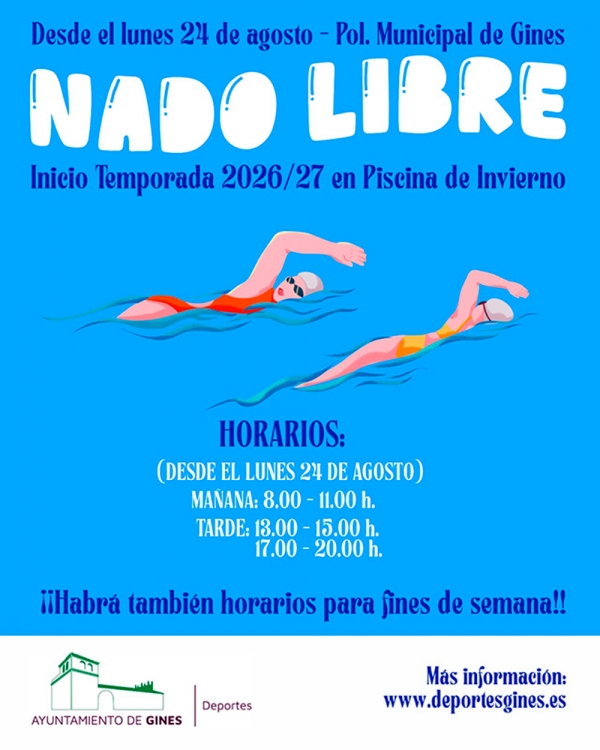 El 24 de agosto abre la temporada de nado libre en la Piscina Cubierta de Gines
