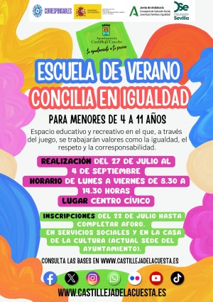 El Ayuntamiento de Castilleja de la Cuesta pone en marcha la Escuela de Verano 'Concilia en Igualdad' para ni&ntilde;os y ni&ntilde;as