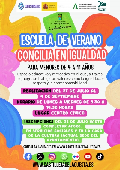 El Ayuntamiento de Castilleja de la Cuesta pone en marcha la Escuela de Verano 'Concilia en Igualdad' para niños y niñas