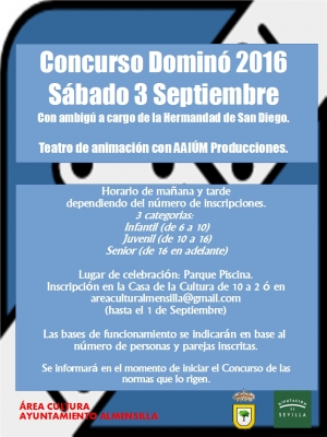Programaci&oacute;n completa del Cine de Verano, y cartel del Concurso de Domin&oacute; en Almensilla