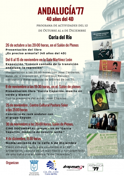 Coria del Río se vuelca en el 40 aniversario del 4D con literatura, música, arte, teatro y cine