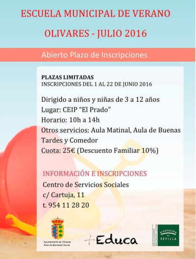 Abierto el plazo de inscripci&oacute;n en la Escuela Municipal de Verano 2016